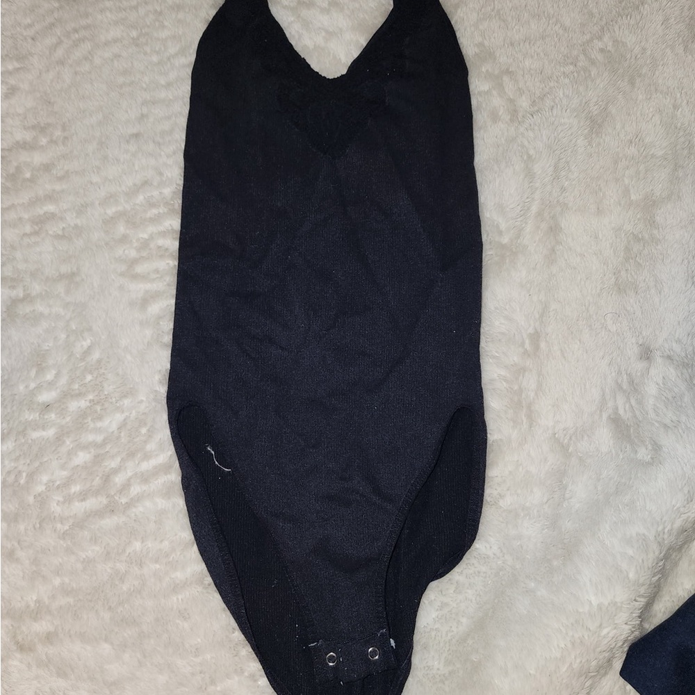 lululemon athletica Black Bodysuit with Deep V-Neckline and High-Cut Leg Opening